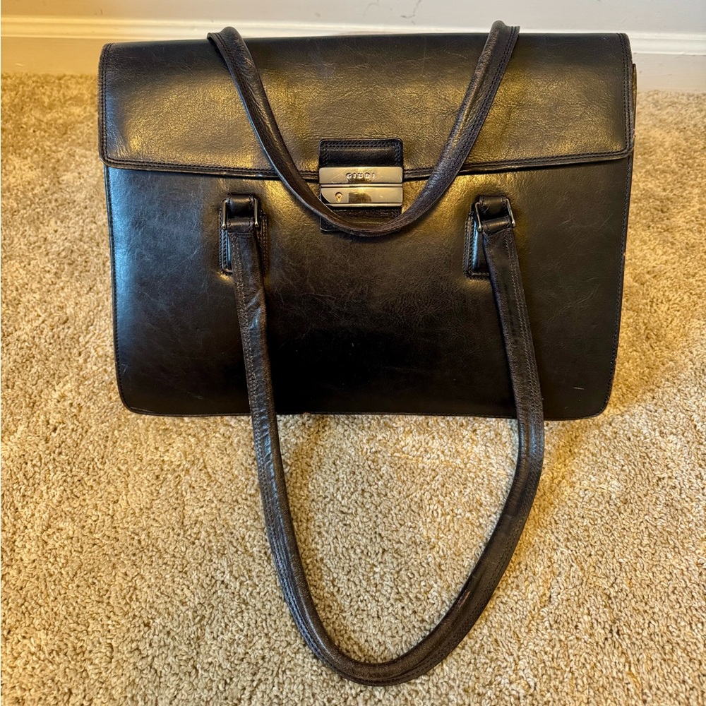 Giudi vintage black leather briefcase